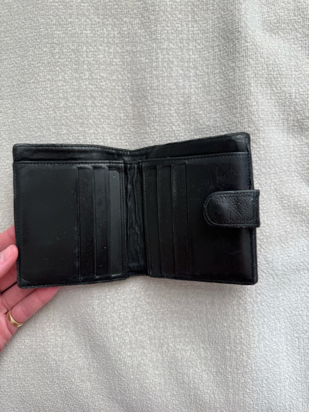 CHANEL Black Caviar Leather Trifold Wallet with Embossed CC - Picture 3 of 5